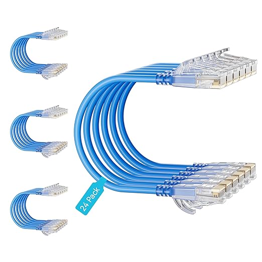 Cat6 Slim Patch Cables 2 Feet 24-Pack Blue, Cat6a Patch Cables 10Gbps 550MHz by Unknown