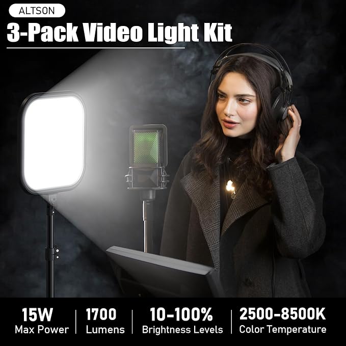 ALTSON 3 Pack LED Video Panel Light, 2500-8500K Dimmable Studio Lights - Image 2