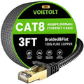 Cat 8 Ethernet Cable 3 FT Flat, High Speed 40Gbps 2000Mhz Braided Internet Cable by EthernetCable