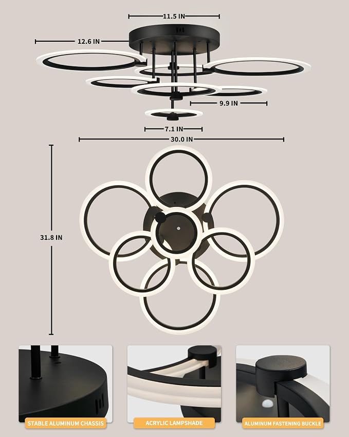 Modern LED Ceiling Light 7 Rings Dimmable Fixtures - Image 6