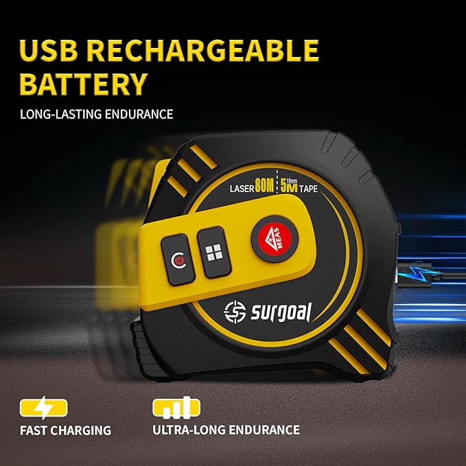 2-in-1 Laser Tape Measure 262ft Rechargeable Digital Tape Measure - Image 6