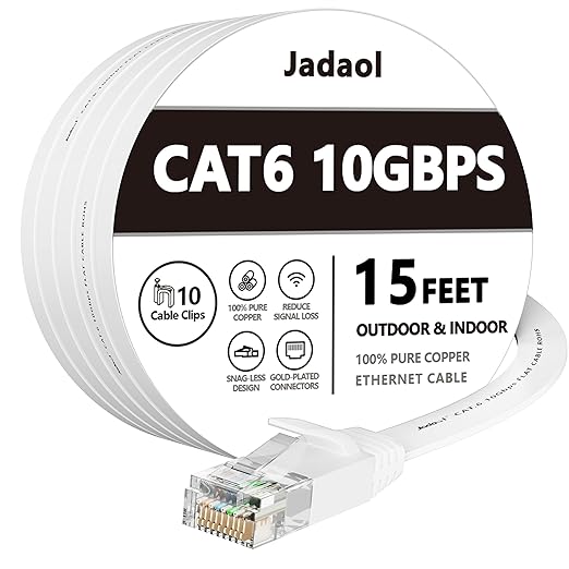Jadaol Cat 6 Ethernet Cable 15 ft, 10Gbps Support Cat8 Cat7 Network, Flat RJ45 by Jadaol