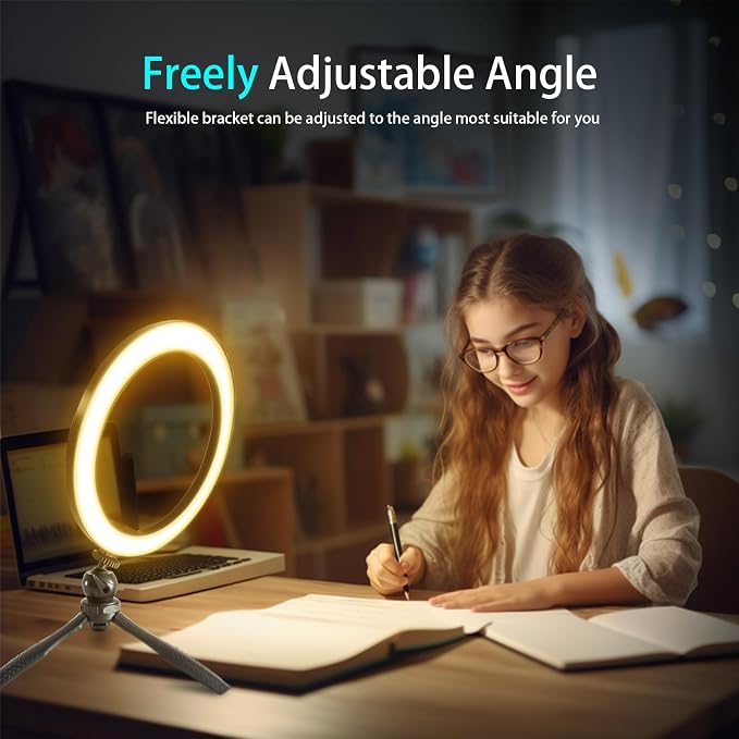 10" Desk Ring Light with Stable Tripod & Phone Holder, 120 LEDs 5-Color - Image 3