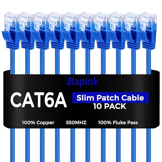 Rapink Patch Cables Cat6a 0.5ft Slim, Cat6a Ethernet Patch Cable 10G Support by Rapink