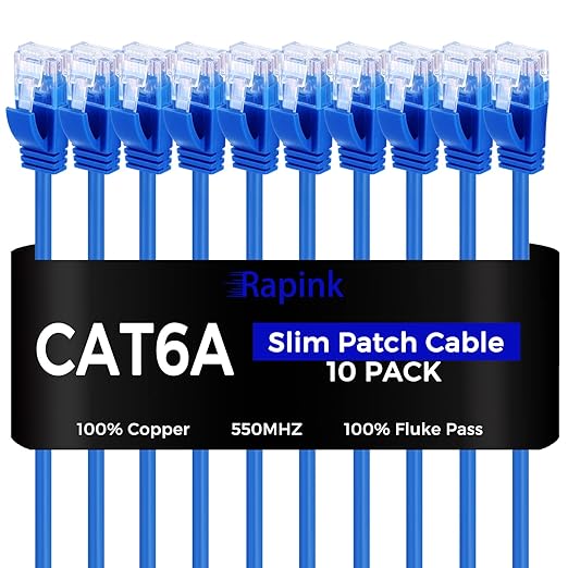 Rapink Patch Cables Cat6a 7ft Slim, Cat6a Ethernet Patch Cable 10G Support by Rapink