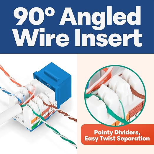 Everest 90° Angled RJ45 Cat6 Keystone Jacks 20-Pack in Blue - Image 3