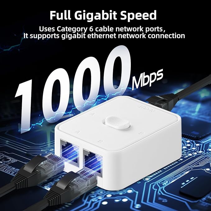 Binardat Gigabit Network Switcher, Passive Ethernet Selector, in/Out to A or B - Image 3
