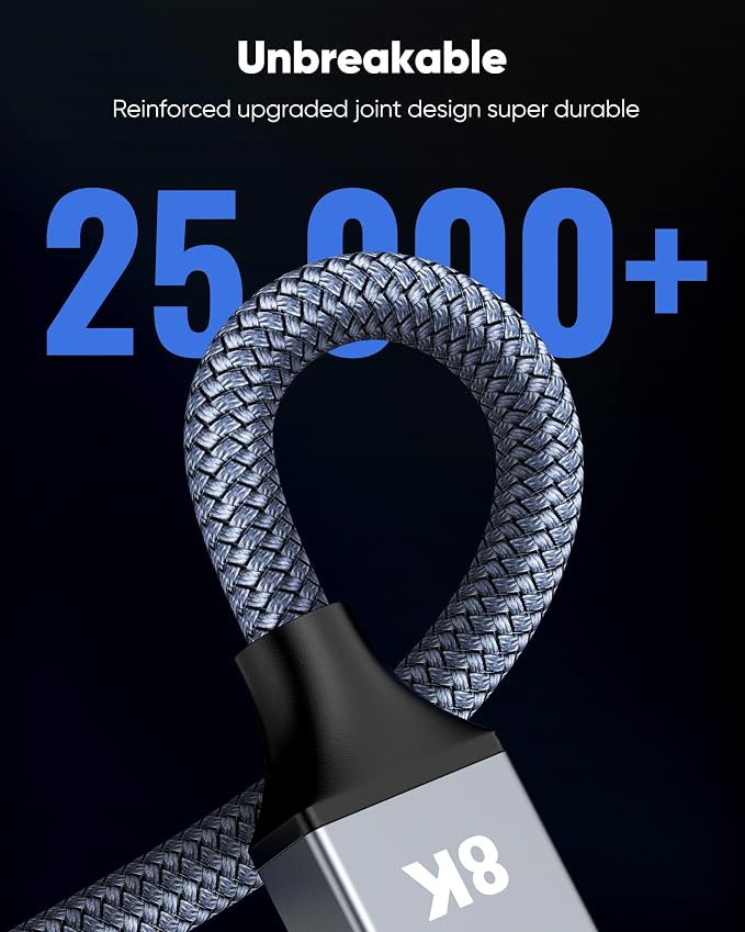 Capshi 6.6ft 8K 4K@120Hz HDMI Cable 2.1, 48Gbps High Speed Cord - Image 8