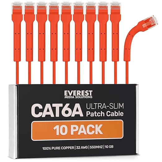 Everest Ultra Slim Cat6a Ethernet Patch Cables 5ft Orange by EverestMediaSolutions