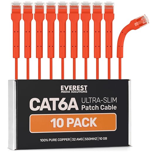 Everest Ultra Slim Cat6a Ethernet Patch Cables 15ft Orange by EverestMediaSolutions