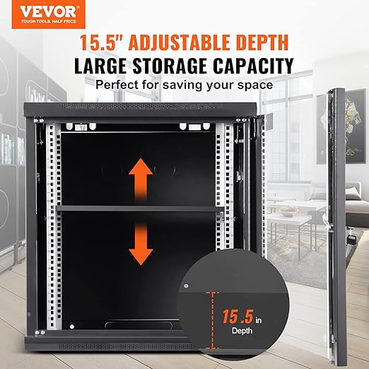 VEVOR 12U Wall Mount Network Cabinet, 15.5'' Deep Server Rack Cabinet Enclosure - Image 2