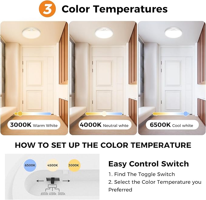 slochi Motion Sensor Light Indoor Hardwired PIR, 3000K/4000K/6500K LED Closet - Image 3