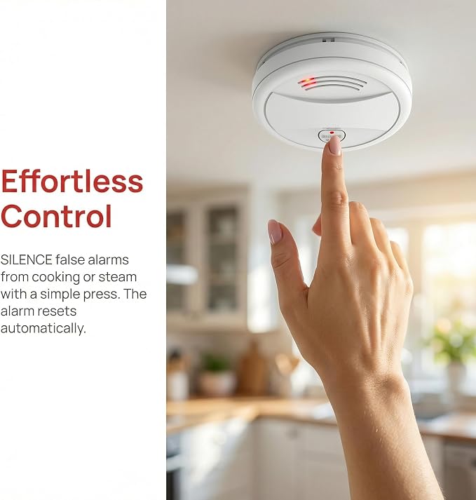 3 Pack Photoelectric Smoke Detector, 10-Year Battery Operated Fire Alarm - Image 7
