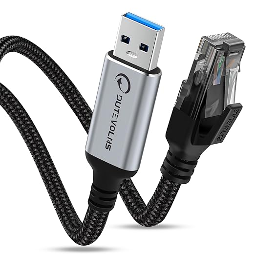 USB to Ethernet Cable 10 FT, USB 3.0 A to RJ45 Male Nylon Adapters, Gigabit by DUTEVOLNS