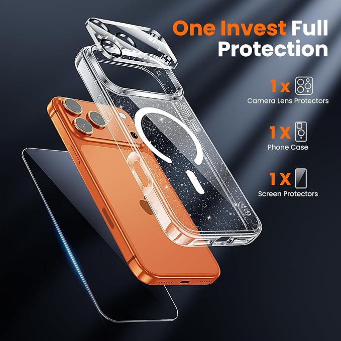 toushion 3 in 1 for iPhone 17 Pro Case Clear Glitter, Fits MagSafe, Not - Image 2