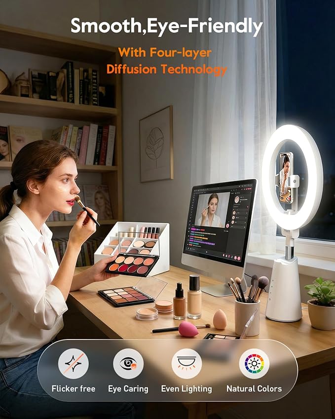 Ring Light for Makeup and Video Recording, Touch Control, Dimmable LED Selfie - Image 5
