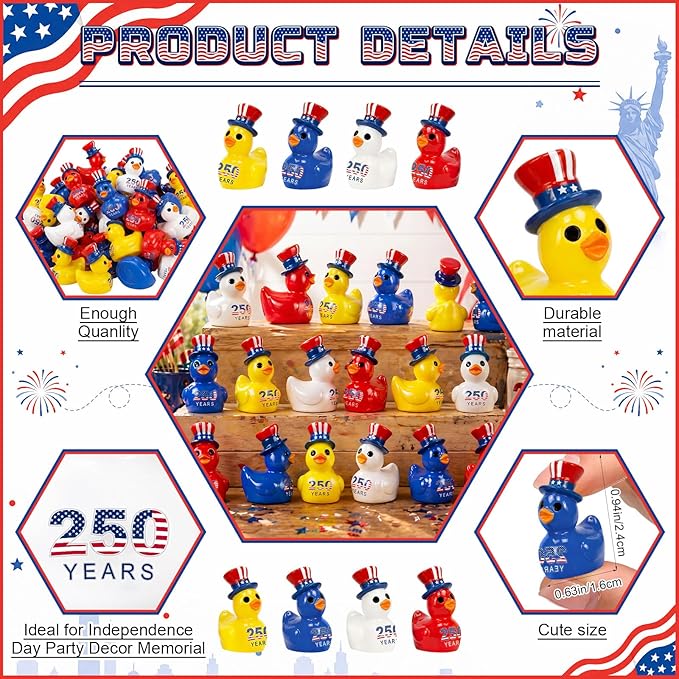Skylety 200 Pcs Patriotic Mini Ducks 4th of July Independence Day Party Decor - Image 2