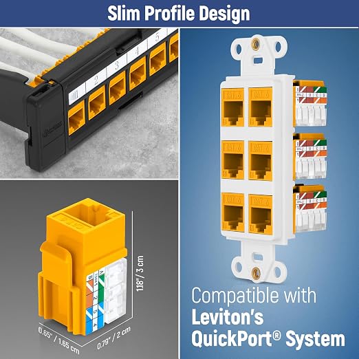 Everest 90° Angled RJ45 Cat6 Keystone Jacks 20-Pack in Yellow - Image 6