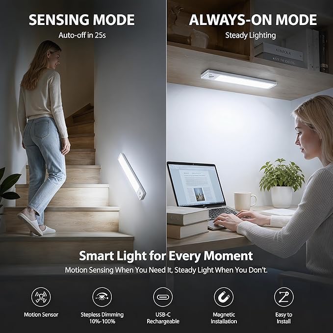 Under Cabinet Lighting: 10 Inch 3-Color Dimmable Rechargeable Motion Sensor - Image 6