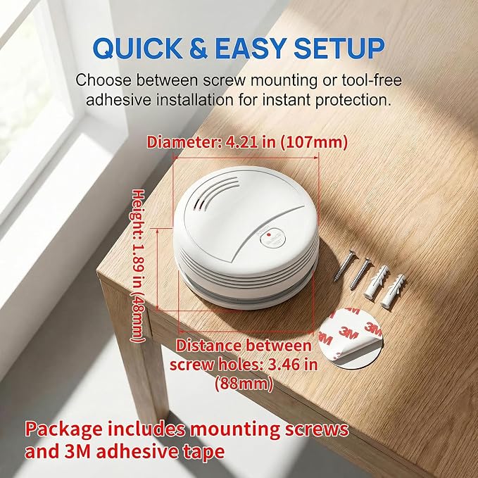 3 Pack Photoelectric Smoke Detector, 10-Year Battery Operated Fire Alarm - Image 2