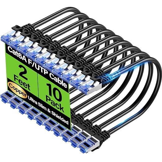 Cat6A Ethernet Cable Shielded 10Gbps 2 feet, Slim Shielded Ethernet Cable Cat 6 by Unknown