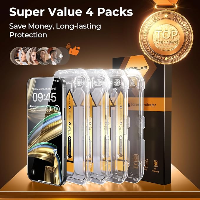 MRGLAS 4-Pack TOP 9H+ Glass for iPhone 15 Pro Max Privacy Screen Protector - Image 9