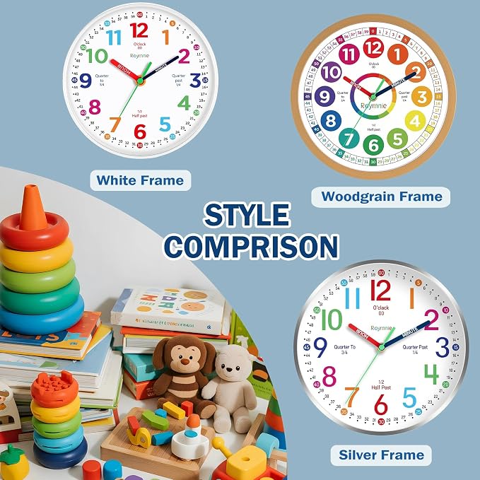 Roymnie12 Inch Wall Clock for Kids Learning to Tell Time Easily Analog Non - Image 5