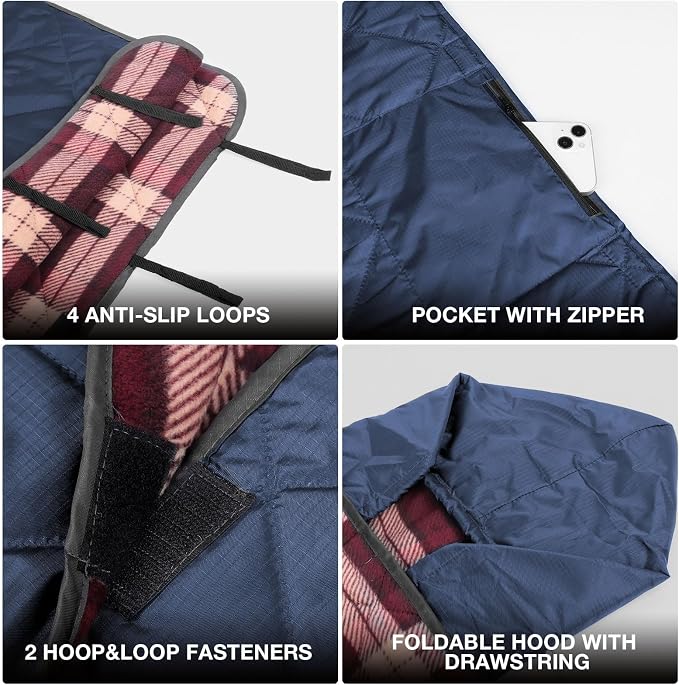 DUKUSEEK Hooded Outdoor Blanket, Extra Large 79" x 59" Waterproof Camping - Image 3