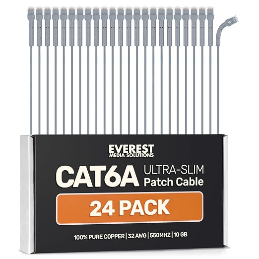 Everest Ultra Slim Cat6a Ethernet Patch Cables 1.5ft Gray by EverestMediaSolutions