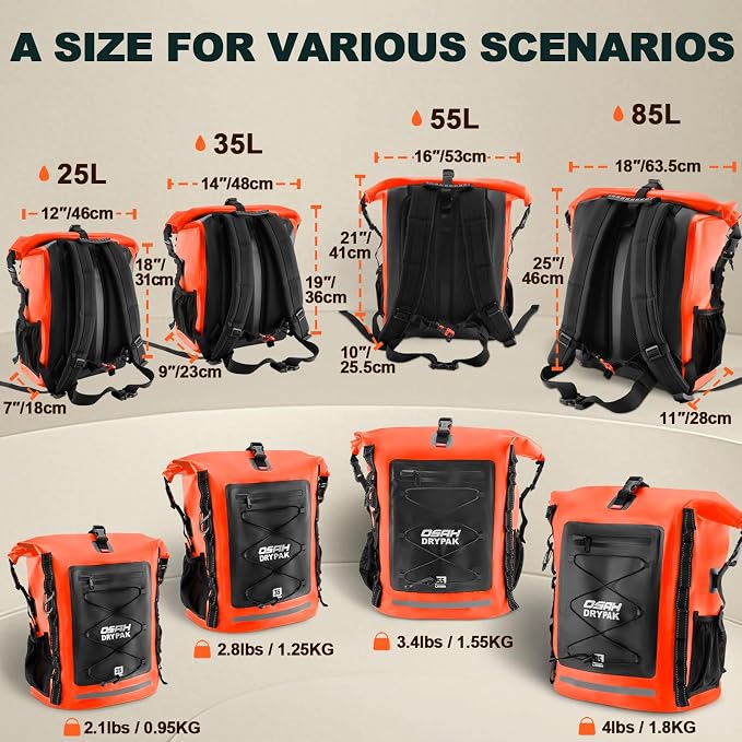 OSAH DRYPAK Waterproof Backpack Dry Bag 35L/55L/85L– Heavy Duty Roll-Top Hiking - Image 2