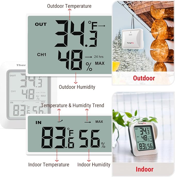 TempPro TP60-2 Digital Hygrometer Indoor Outdoor Thermometer Wireless - Image 8