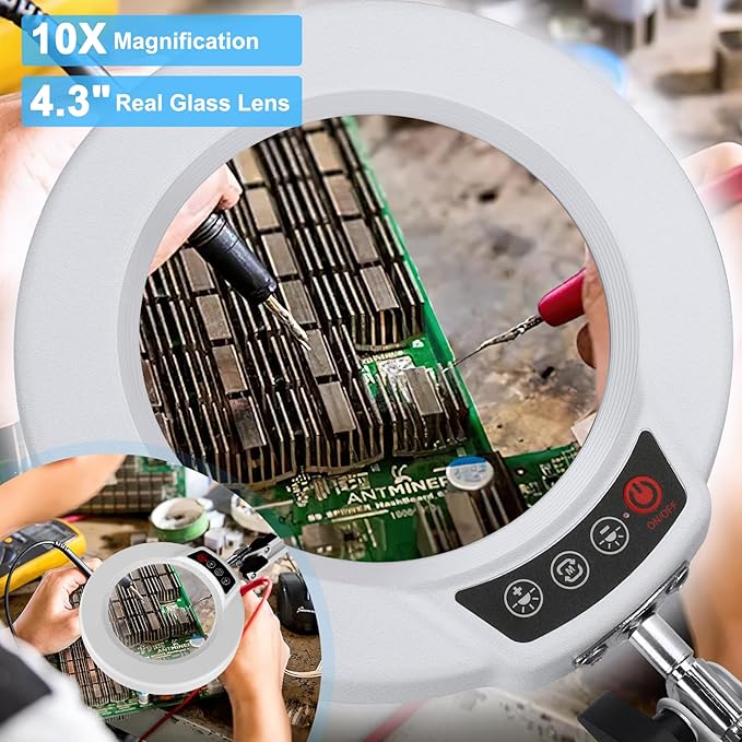 10X Magnifying Glass with Light and Clamp, Real Glass Stand Lighted Magnifier - Image 2