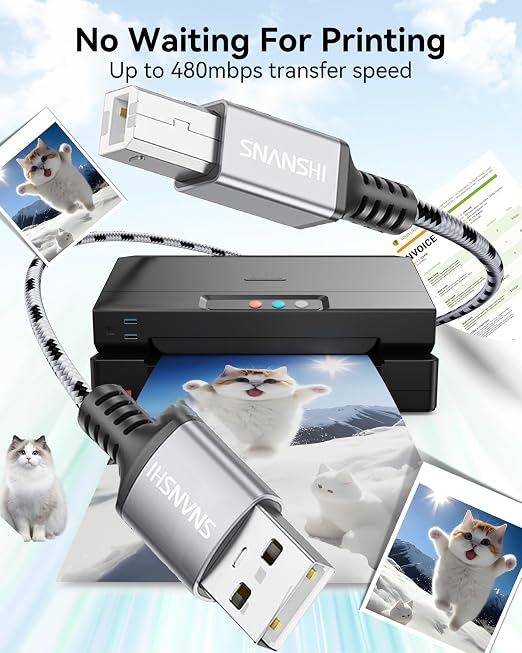 SNANSHI Active Printer Cable 40ft, Nylon Braided Heavy Duty USB 2.0 Type A to B - Image 7