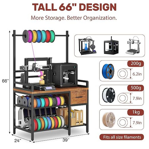 3D Printer Stand with Filament Storage – Tall 66" Heavy Duty Metal 3D Printer - Image 2
