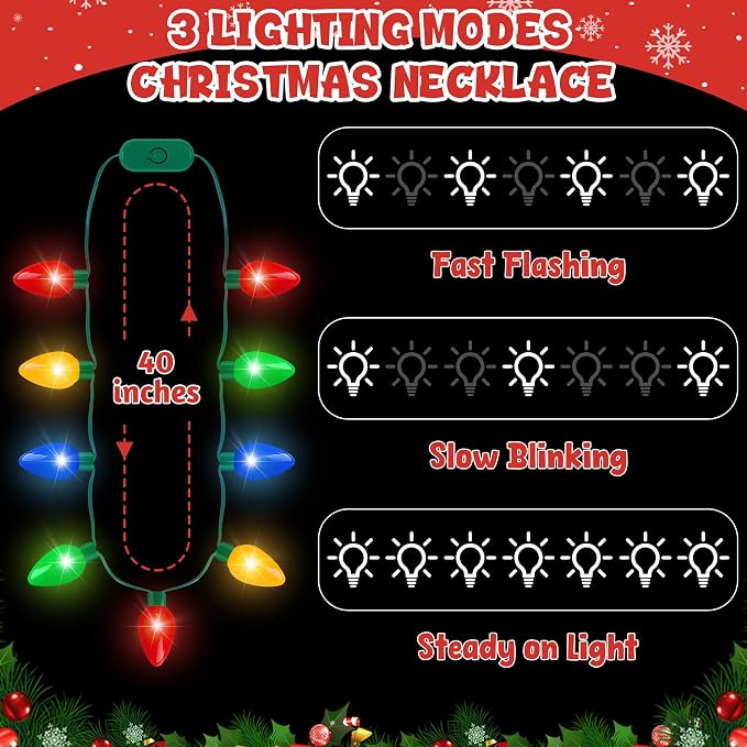 Blowata 12PCS Christmas Party Pavors, 3 Modes Christmas Light up Necklace - Image 2