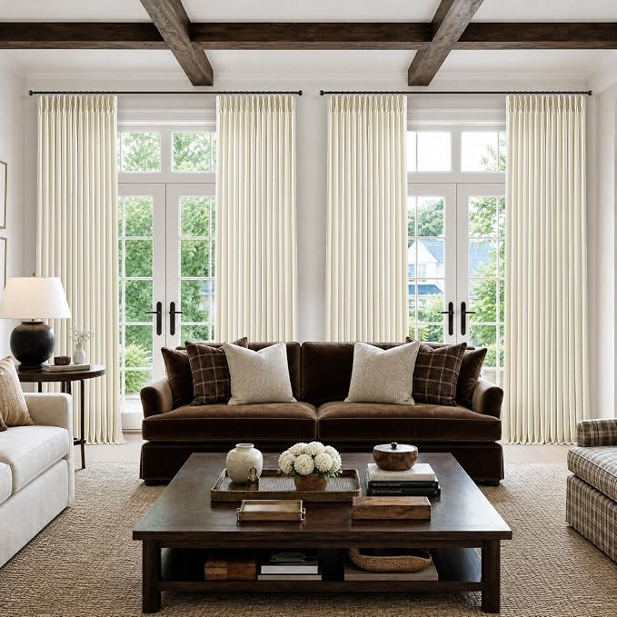 Cream Beige Pinch Pleated Linen Curtains 102 Inch 4 Panels Set - Image 8