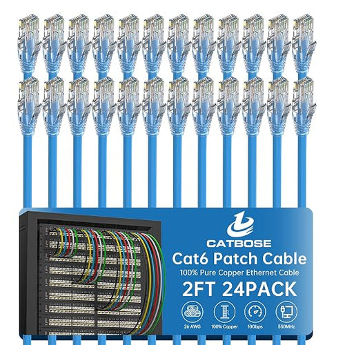 2 Feet Cat6 Patch Cables, Solid Pure Copper Patch Cord, Cat 6 Ethernet Cable by CatBose