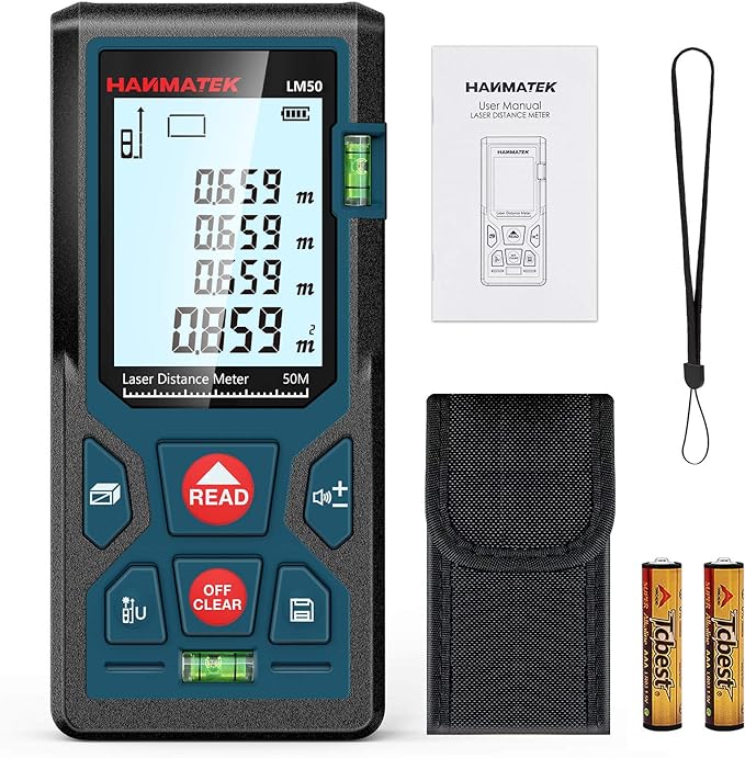 165ft/50m Laser Measure Ft/in/M Switching LM50 Laser Measurement Tool Devices by HANMATEKTOOLS