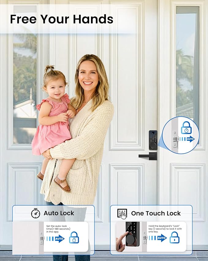 Smart Deadbolt Lock with 2 Handle Set, 5-in-1 Keyless Entry Door Lock with - Image 6