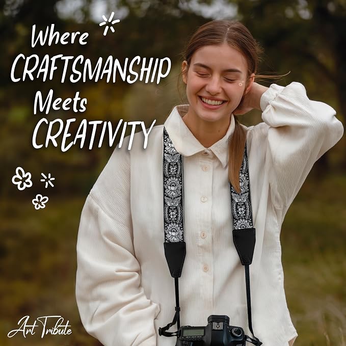 Art Tribute Camera Strap, Vintage Embroidered Neck Shoulder & Crossbody Camera - Image 8
