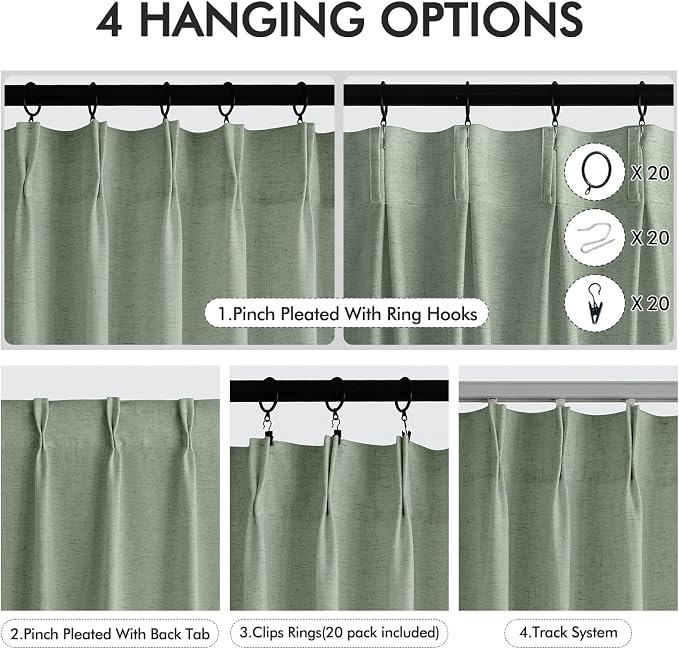 Memory Trained Pinch Pleated Curtains 108 Inches Long, Viral Linen Pinch Pleat - Image 6