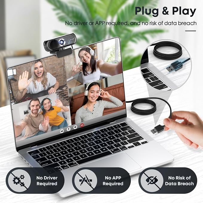 1080P HD Webcam with Microphone, Noise Cancellation, Privacy Cover, Wide-Angle - Image 5