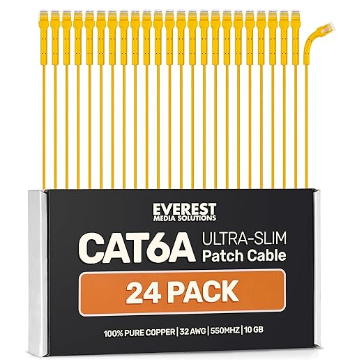 Everest Ultra Slim Cat6a Ethernet Patch Cables 5ft Yellow by EverestMediaSolutions