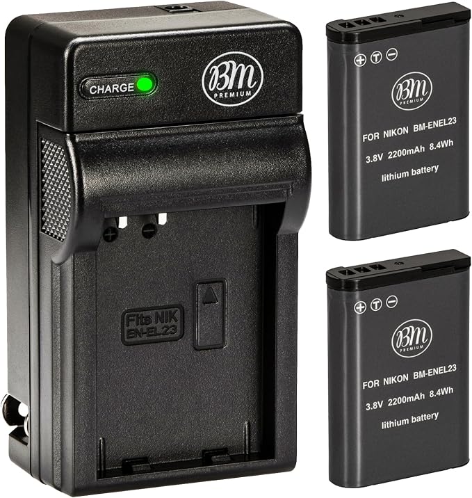 BM Premium 2 Pack of EN-EL23 Batteries and Battery Charger by BMPremium
