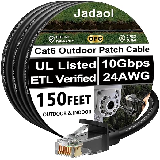 Jadaol Cat 6 Ethernet Cable 150ft, Outdoor&Indoor, Support Cat8/7 Network LAN by Jadaol