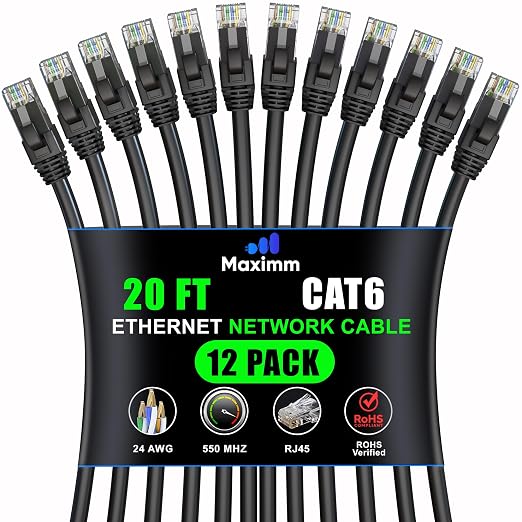 Maximm Cat 6 Ethernet Cable 20 Ft, Cat6 Cable, LAN Cable, Internet Cable by MaximmCable