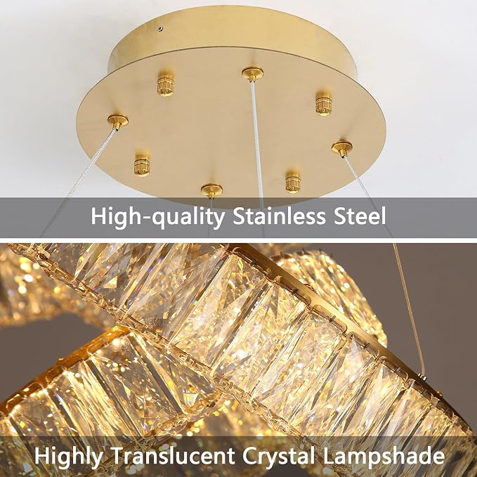 HAIXIANG Modern Glam Chandelier Crystal LED Remote Rings Chandelier Adjustable - Image 7