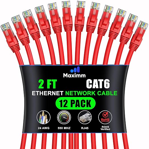 Maximm Cat 6 Ethernet Cable - 2 ft - High-Speed LAN by MaximmCable