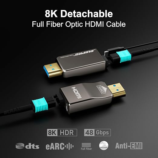 RUIPRO 8K Detachable Full Fiber Optic Armored HDMI 2.1 Cable 65FT, Ultra High - Image 2