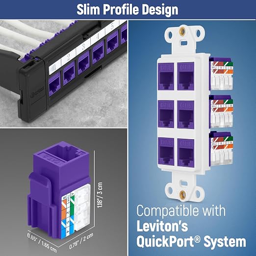 Everest 90° Angled RJ45 Cat6A Keystone Jacks 10-Pack in Purple - Image 6